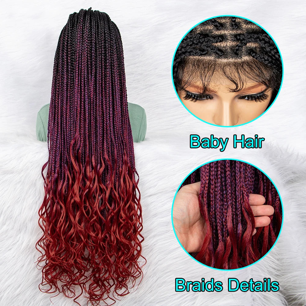 Lightweight Curly End Box Braids Wig | Lace Front Cornrows Luxegan