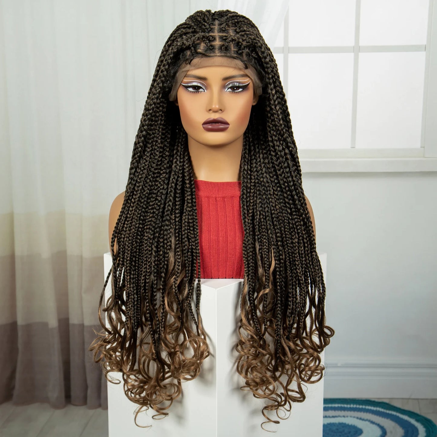 36" Knotless Box Braids Wig with Wavy Ends | Blended Braids | Lace Front Luxegan