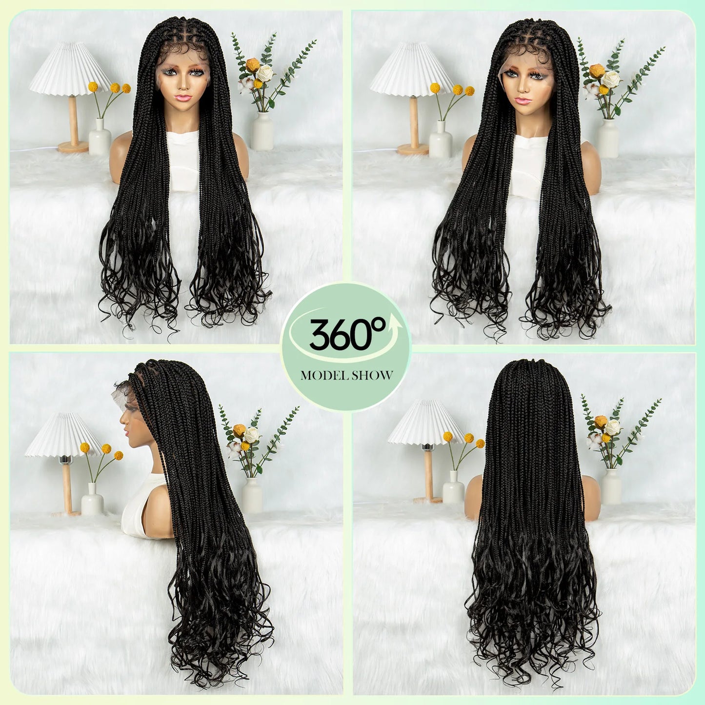 34" Water Wave Knotless Box Braids Wig | Full Lace | Baby Hair | Easy Style Luxegan