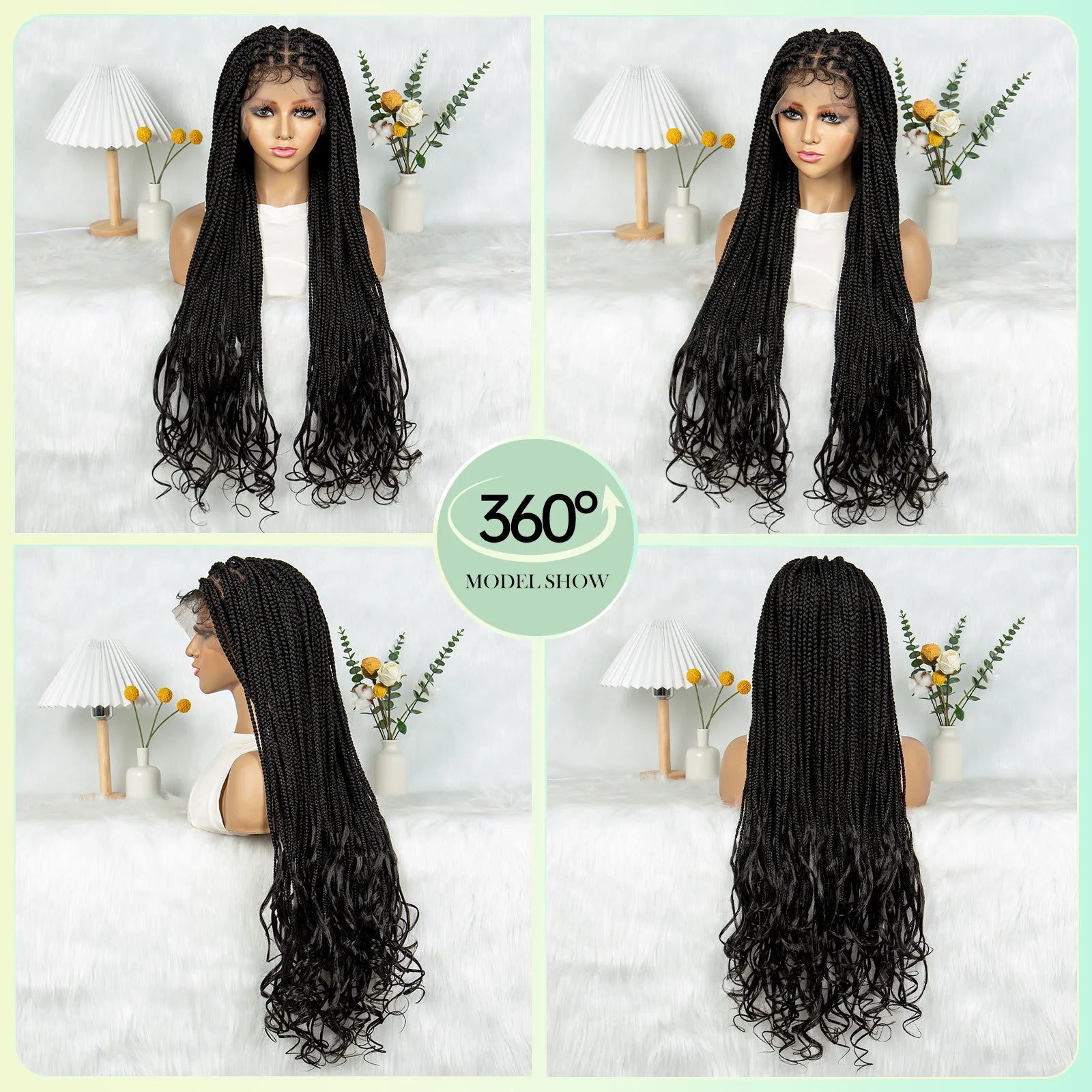34" Water Wave Knotless Box Braids Wig | Full Lace | Baby Hair | Easy Style Luxegan