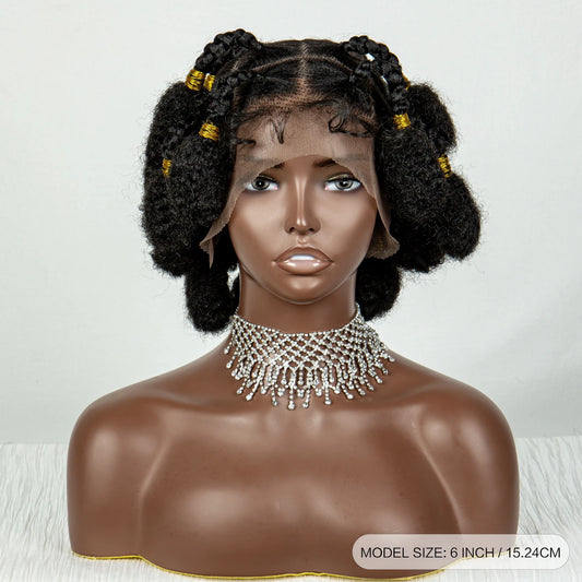 Short Bantu Knotless Braids Wig | Handmade Cornrow Accents | Full Lace Luxegan