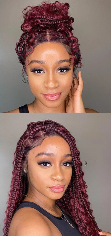 360 Synthetic Lace Front Box Braids Wig Bohemian Goddess Locs Braided Wig With Baby Hair Full Lace Braided Wigs Women Ombre Wig Luxegan