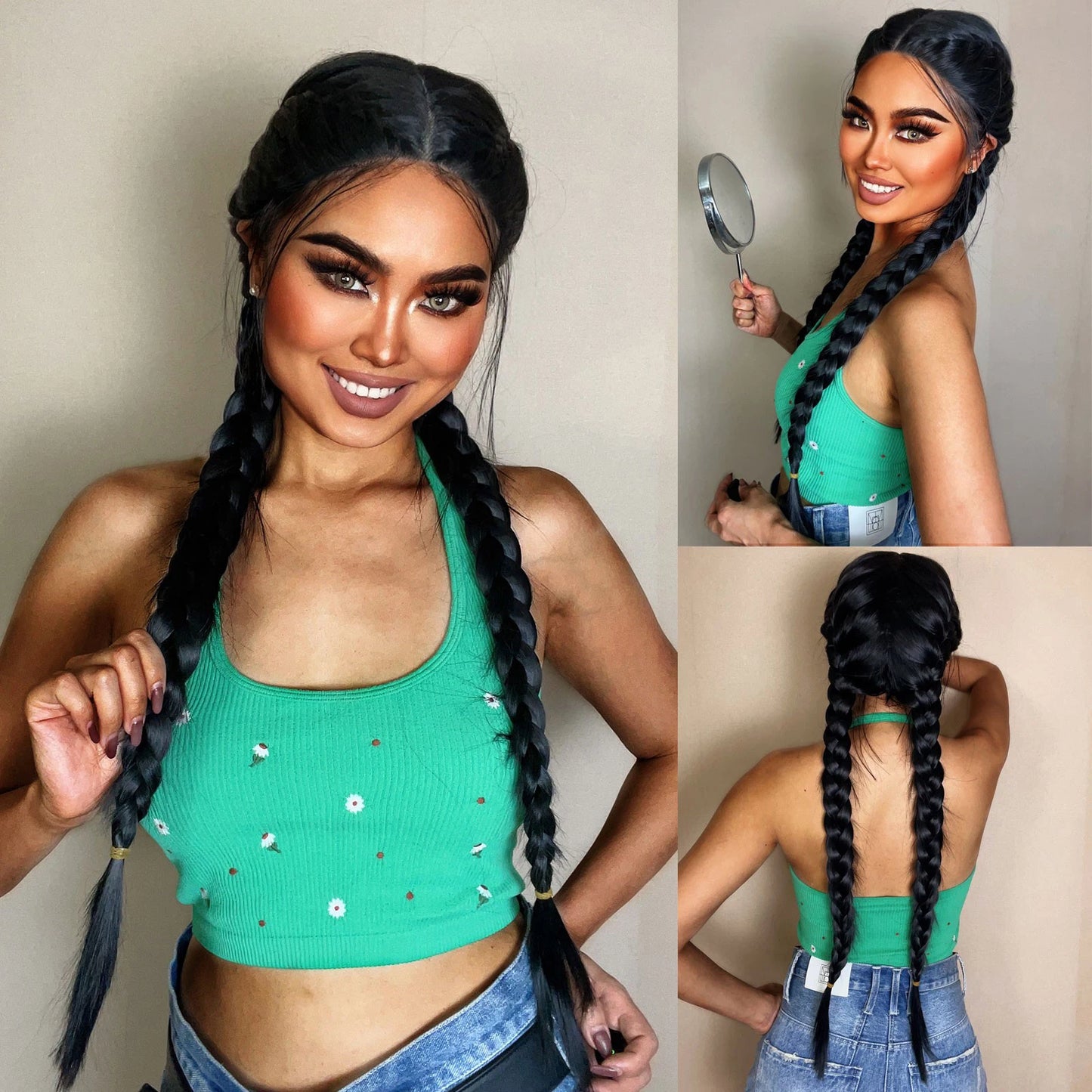 Long Black Senegalese Twist Wig | T-Part Lace Braided Wig | Synthetic Braids with Wig Cap | Daily & Party Use