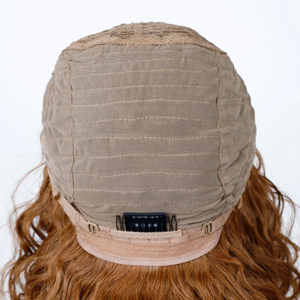 Honey Curly Bob Wigs Human Hair Side Part Pre-Plucked Big Fluffy Brown Mixed Blonde Glueless Bob Curly Wig with Fringe Bangs - Luxegan