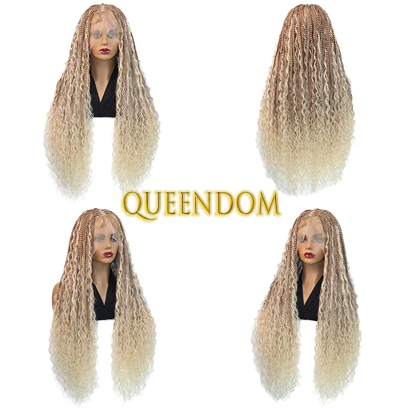 32" Ombre Blonde Boho Braids Wig | Goddess Locs & Cornrows | Full Lace | Synthetic Luxegan