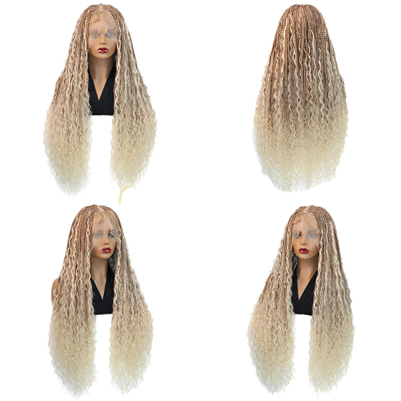 32" Bohemian Braided Wig | Ombre Blonde | Box Braids & Goddess Curls | Full Lace | Cornrow Braids | Synthetic Hair