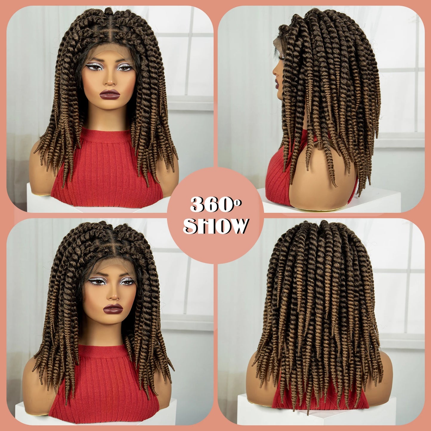 16" Twist Knotless Braids Wig | HD Full Lace | Baby Hair | Natural Look Luxegan