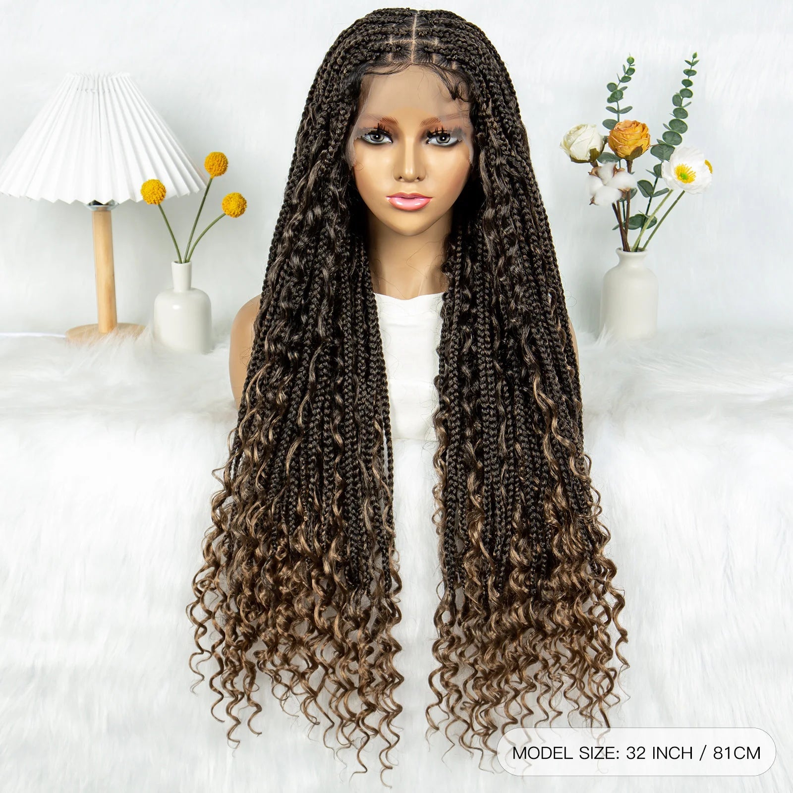 32" Natural Boho Knotless Braids Wig | HD Lace Front | Baby Hair | Synthetic Luxegan