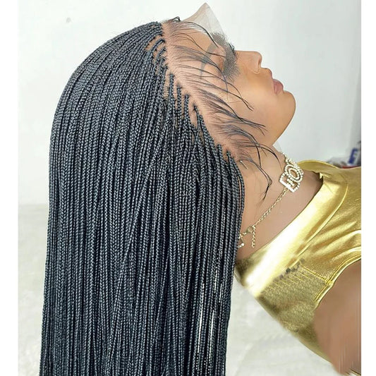 Knotless Box Braids Synthetic Lace Front Wig 28" | Straight | Heat Resistant | Kanekalon Hair | For Black Women