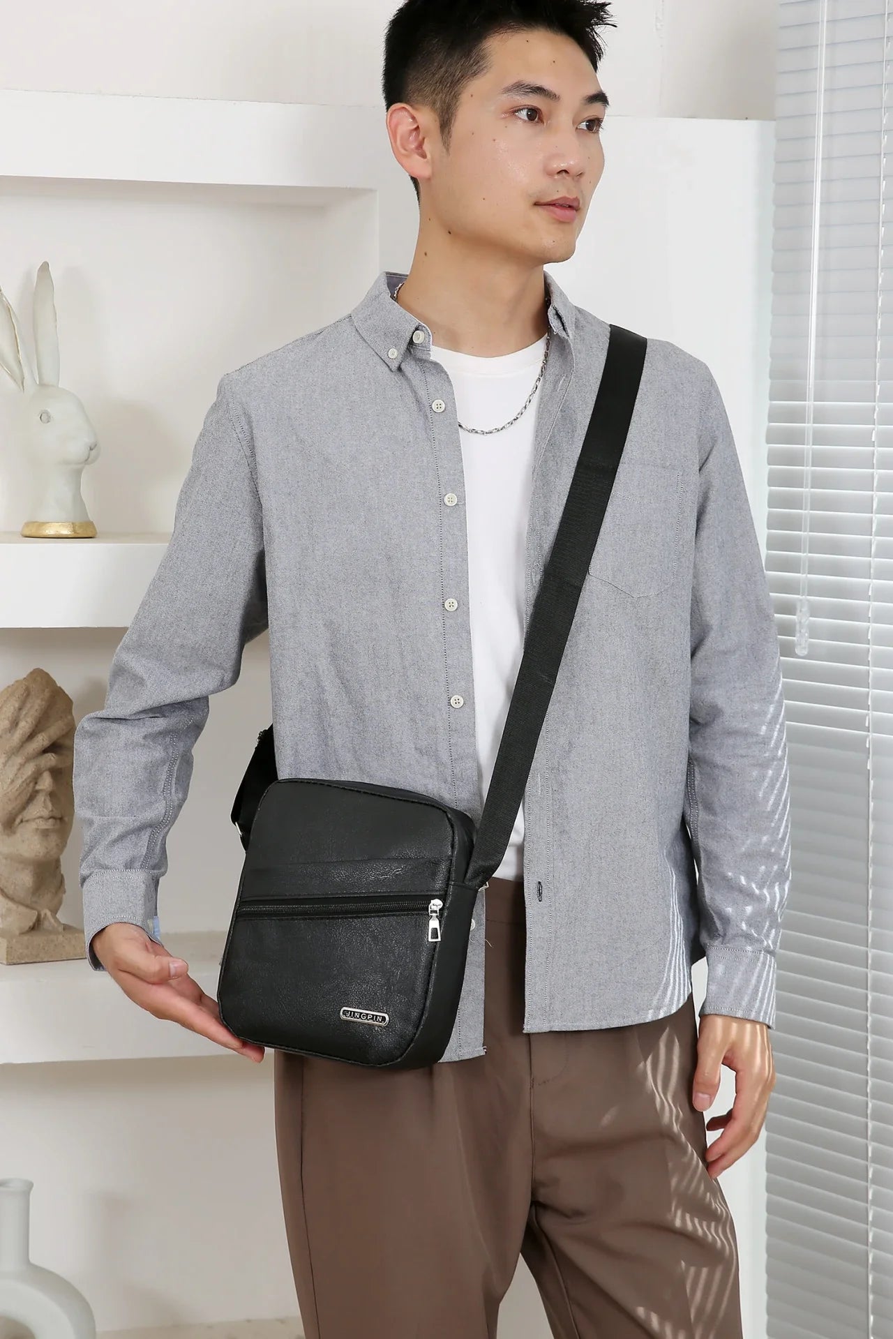 Men's PU Shoulder Bag | Casual Waterproof Nylon Messenger Bag & Fashion Tote Travel Crossbody Bag Luxegan