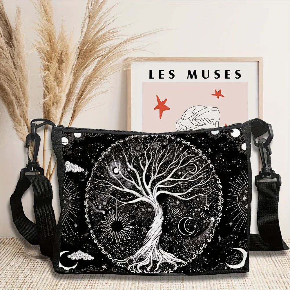 Tree of Life "Magic Tree" Shoulder Bag | Sophisticated Tarot-Lover Crossbody Purse | Elegant "Classic" Rectangular Handbag | "Dignified" Soft Polyester Daily Bag for Spiritual & Artistic Styling Luxegan