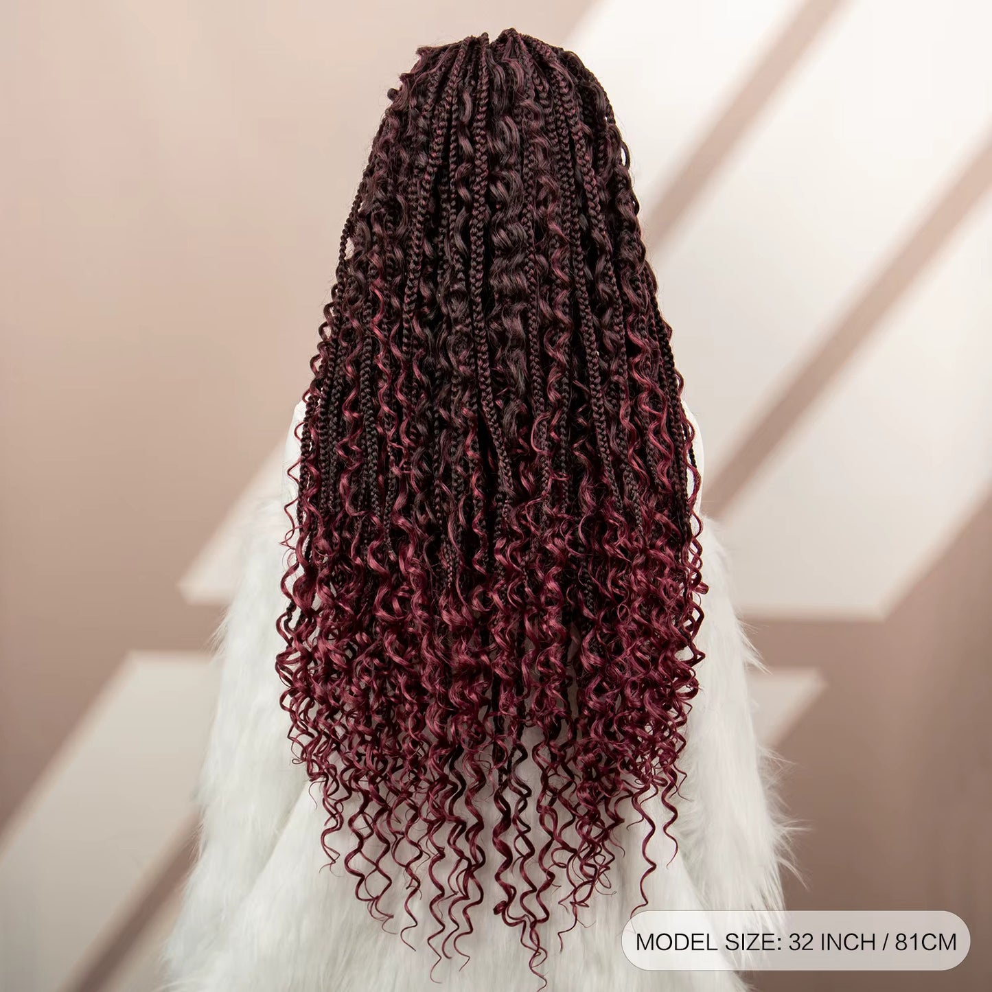 32" Boho Knotless Braided Wig | Bohemian Box Braids | Lace Front Wig with Baby Hair | Synthetic Hair - Luxegan