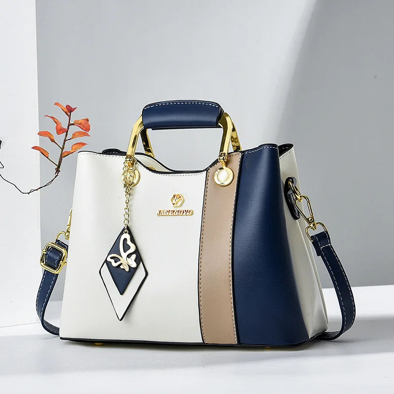 Women’s Fashion Cat-Themed Satchel | Sophisticated Top-Handle Handbag | Fashion-Forward Patchwork Shoulder Bag | Elegant Crossbody Purse with Tassel Decoration Luxegan