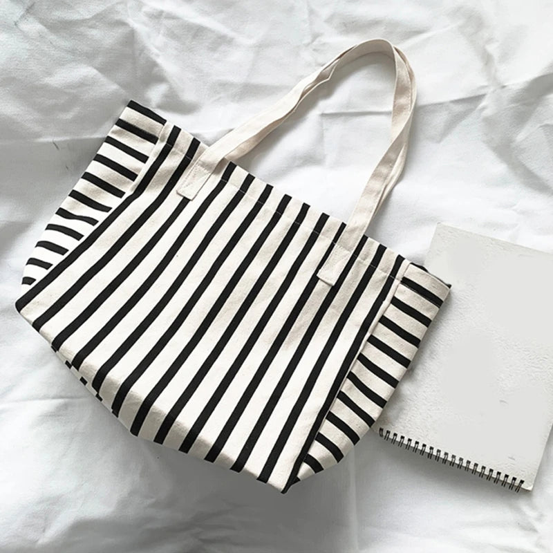 Fashionable Canvas Beach Tote | Large Capacity Striped Shoulder Bag Luxegan