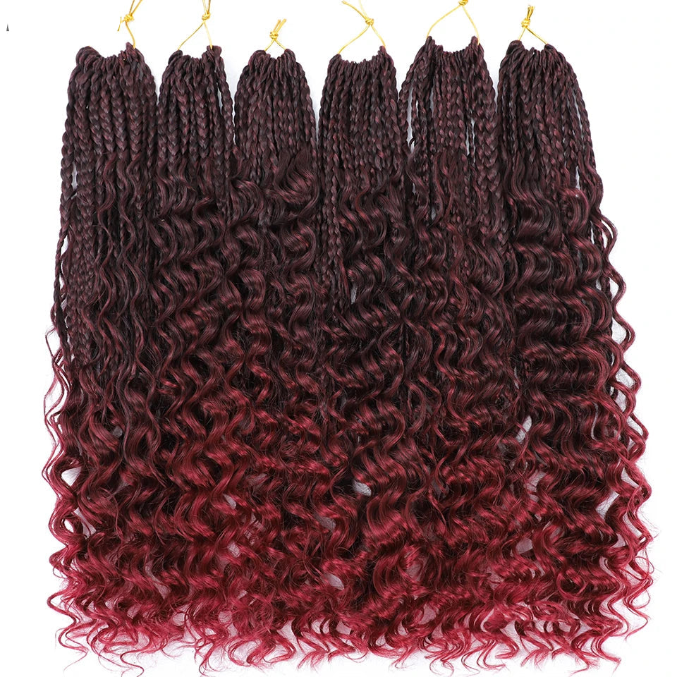 Ombre Goddess Box Braids Crochet Hair with Curly Ends | 14 Inch | 1-6 Packs Luxegan