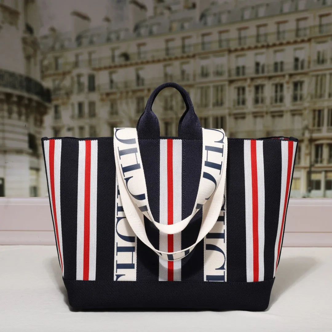 Classic Ladies Crossbody Bag | Large Capacity Commuter Style Tote Bag (Simple Stripe Design Shoulder Bag with Letters) Luxegan