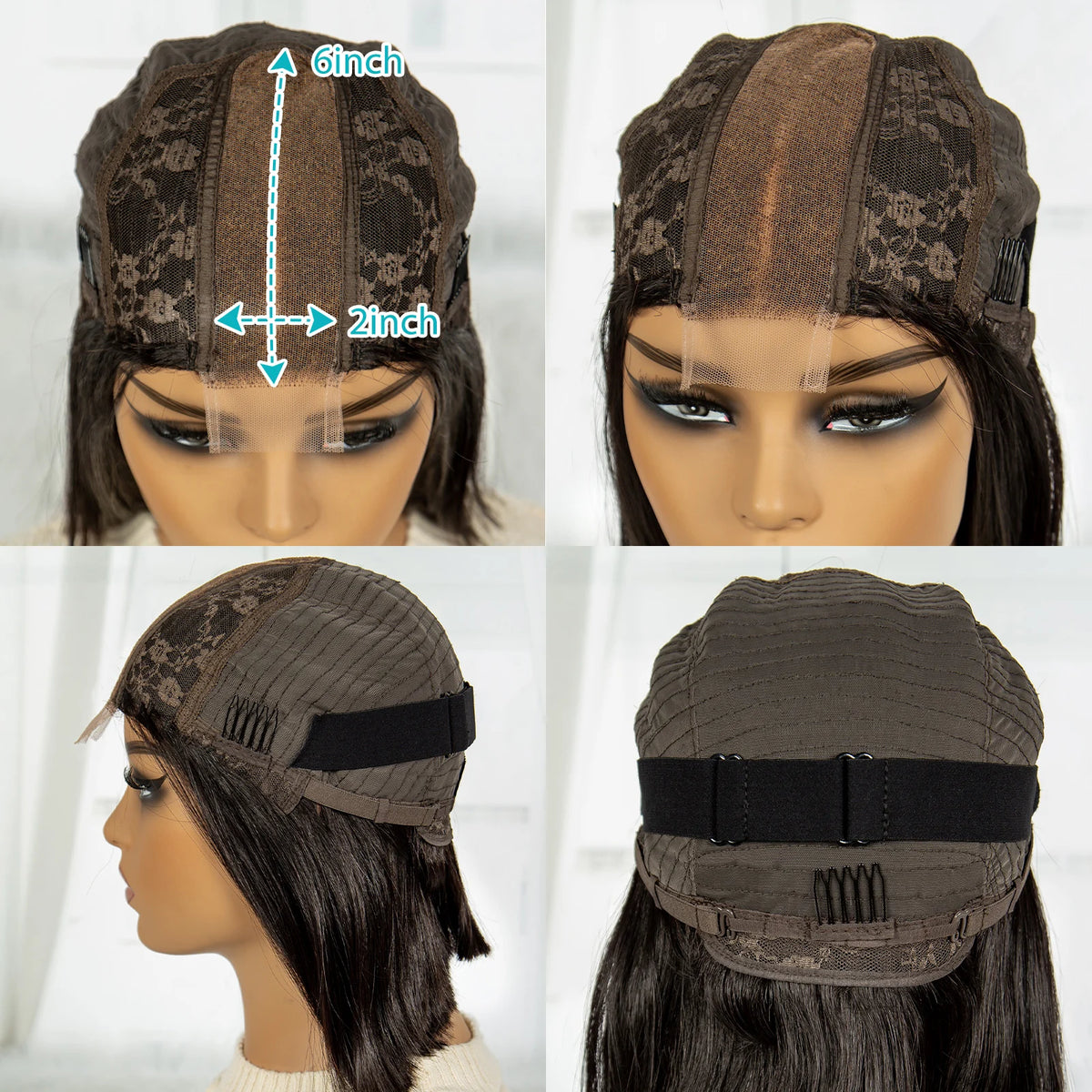 300% Density Vietnamese Raw Human Hair Bob Wigs 2x6 HD Lace Closure Bone Straight Bob Wigs Chocolate Brown 1BT4 Short Bob Wigs