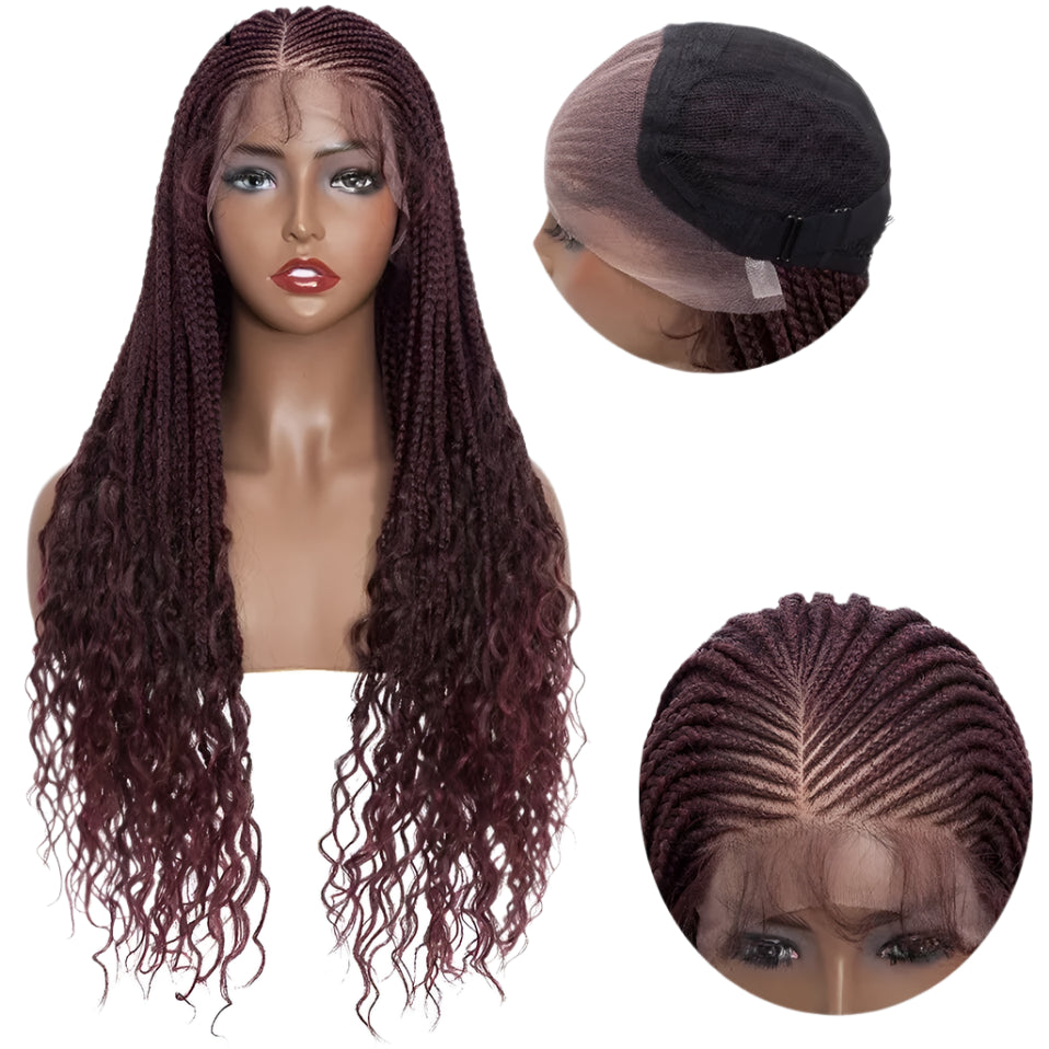 My-Lady Synthetic Braided Wig | 28" Cornrow Braids | Lace Front Wig | Long Curly Ends | Black Women
