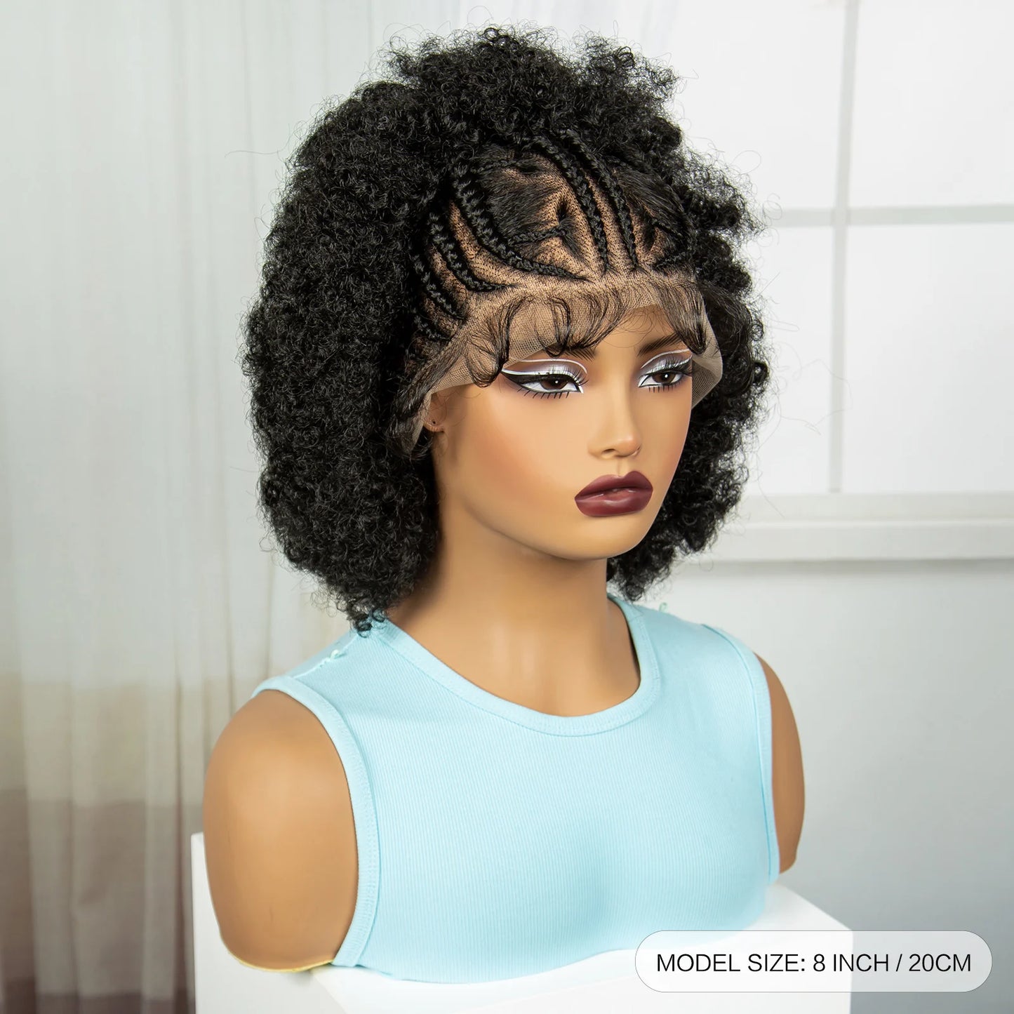 Short Natural Afro Kinky Curly Cornrow Braids Wig | Full Lace | Baby Hair Luxegan
