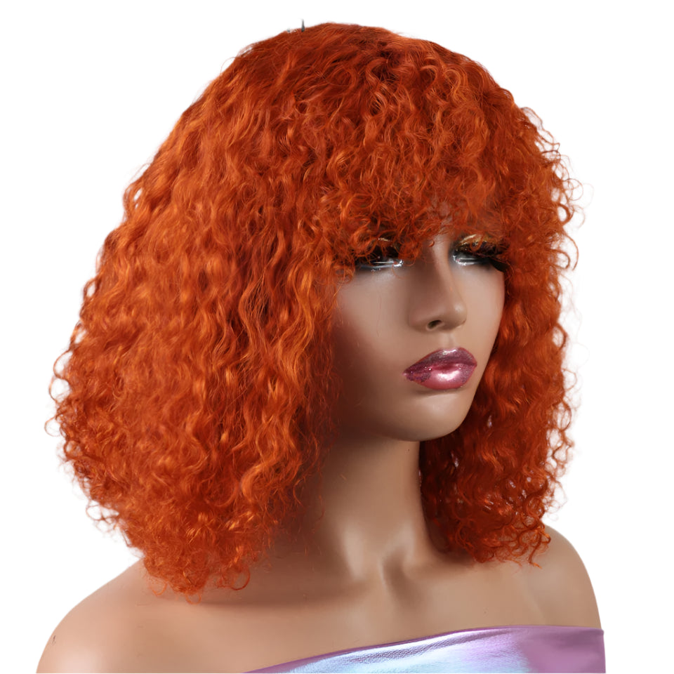 Rebecca Ombre Brown Curly Wig with Bangs | Loose Deep Wavy Brazilian Remy Human Hair Luxegan