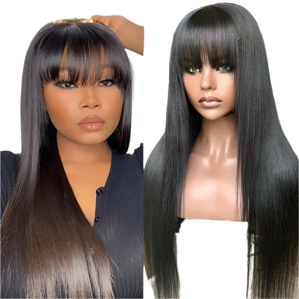 Bone Straight Human Hair Wig with Bangs | 3x1 Middle Part Lace Wig (Remy, Clearance Sale) Luxegan