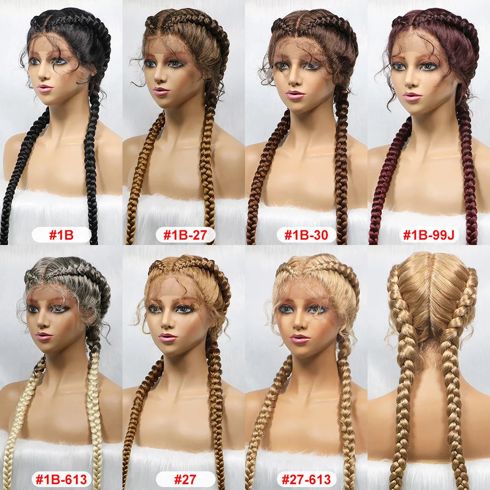 Handmade Double Dutch Cornrow Braided Wig | Natural Black Lace Front | Baby Hair | Kanekalon Synthetic Wig for Women Luxegan