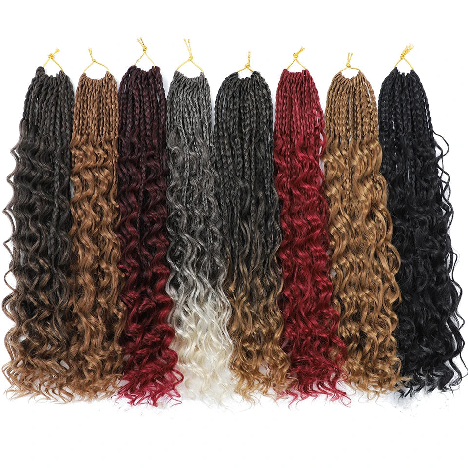 Ombre Goddess Box Braids Crochet Hair with Curly Ends | 14 Inch | 1-6 Packs Luxegan