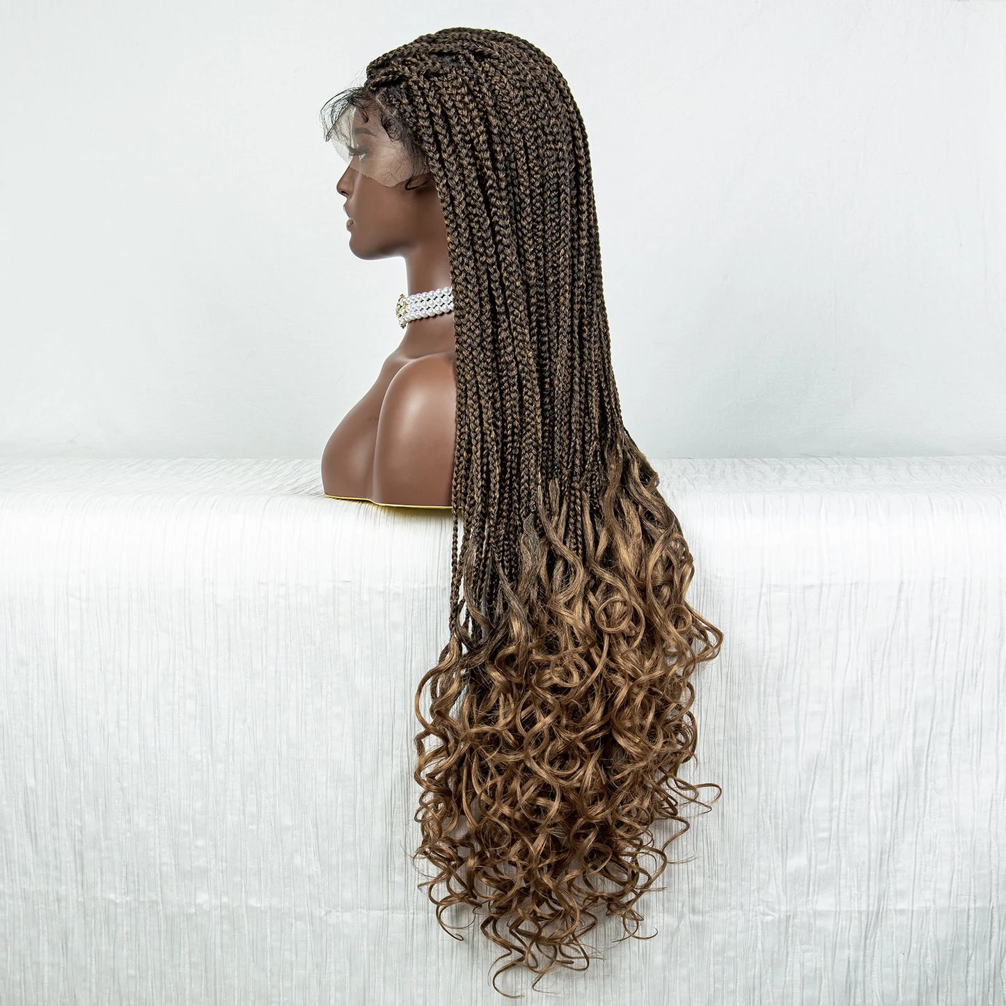 36" Water Wave Braided Wig | Lace Front | Baby Hair | Long Braids Luxegan