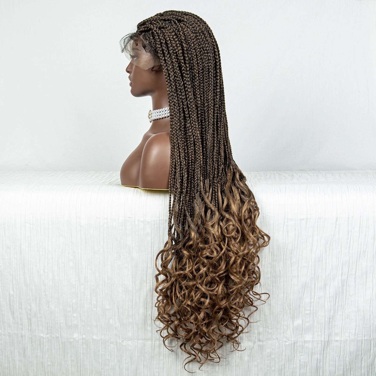 36" Water Wave Braided Wig | Lace Front | Baby Hair | Long Braids Luxegan