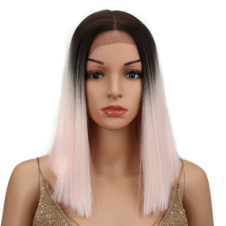 10 Inch Ombre Brown Straight Short Bob Wig | Synthetic Lace Front Wigs for Women (Heat Resistant Fiber, Cosplay & Daily Use) Luxegan