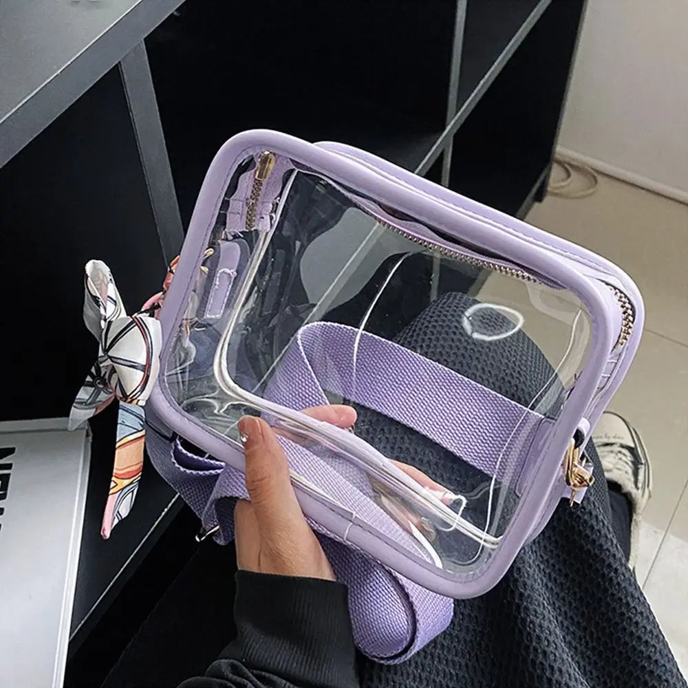 Fashion Transparent PVC Jelly Handbag | Solid Color Shoulder Messenger Crossbody Bag for Women & Girls (Ribbons Excluded) Luxegan