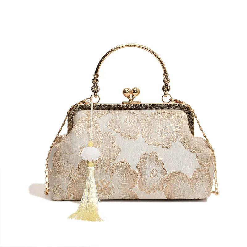 Chinese Style Embroidered Shoulder Bag | Sophisticated Retro Small Square Handbag | Elegant Wedding & Party Evening Clutch | "Dignified" Shell-Shaped Luxury Designer Bag for Formal Styling Luxegan