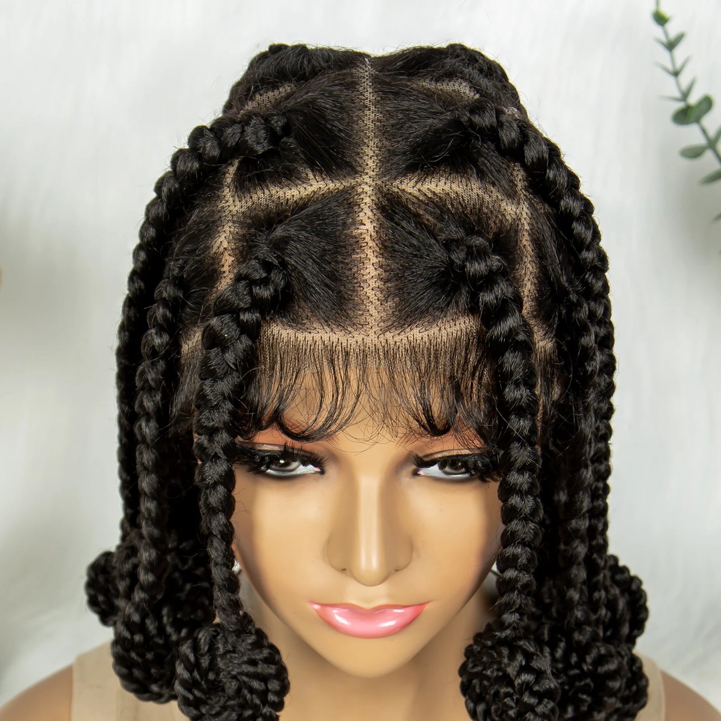 Handmade Bantu Knots Braided Full Lace Wig | Knotless Braids | Baby Hair | Synthetic Hair | Black Women
