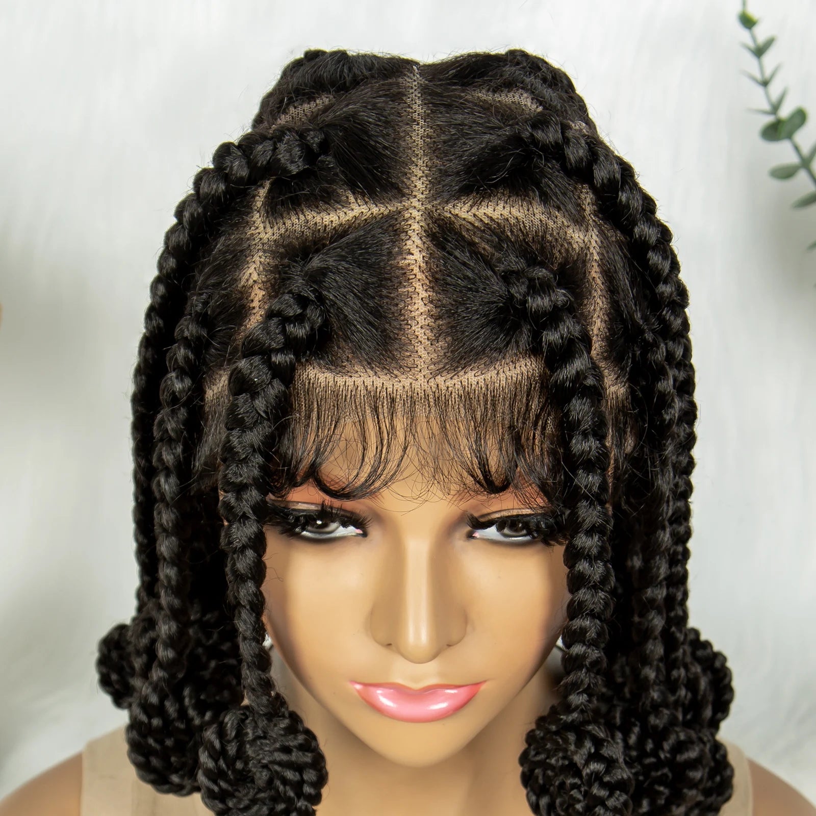 Handmade Bantu Knots Braided Full Lace Wig | Knotless Braids | Baby Hair | Synthetic Hair | Black Women