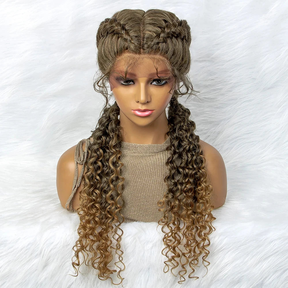 Curly Water Wave Braided Wig | Lace Front Cornrow Twist Style Luxegan