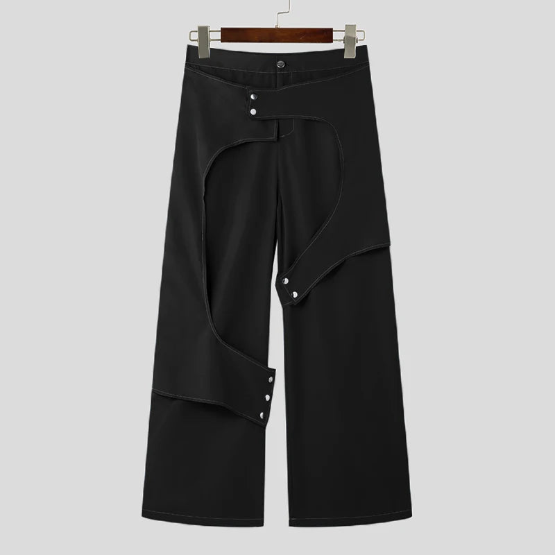 Men’s Irregular Button Joggers | Sophisticated "Wide-Leg" Straight Silhouette | Elegant Solid Color Casual Trousers | "Dignified" High-Performance Streetwear Pantalon for Radiant Versatile Styling Luxegan