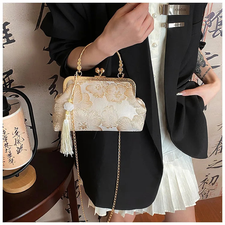 Chinese Style Embroidered Shoulder Bag | Elegant Handbag & Retro Small Square Bag (Wedding Party Luxury Designer Women's Evening Clutch) Luxegan