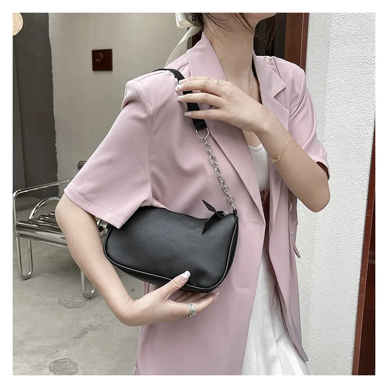Shoulder Bags Women Underarm Chain Bag | PU Candy Colors Zipper Summer Simple Students Daily Casual Handbags Luxegan