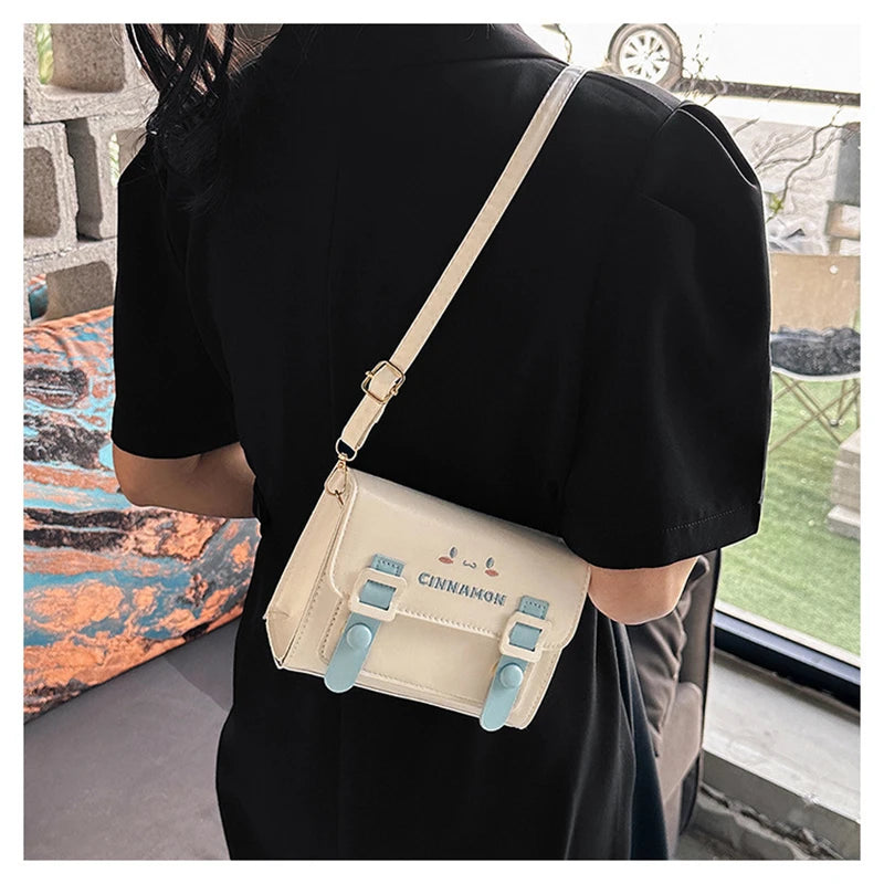 Sanrio Kawaii Hello Kitty My Melody Kuromi Cinnamoroll Square Shoulder Bags | PU Cartoon Fashion Simple Satchel Crossbody Bag (Gift) Luxegan