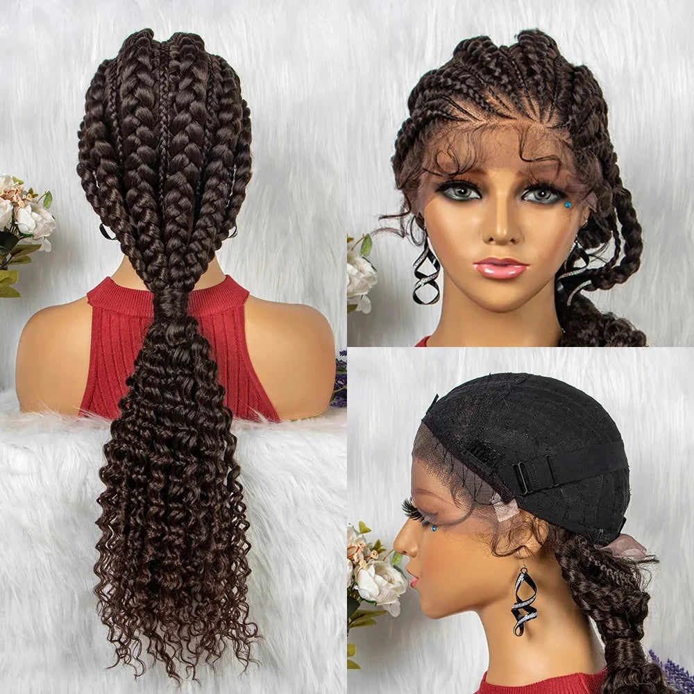 Braided Ponytail Wig | Kinky Curly Lace Front with Baby Hair Luxegan