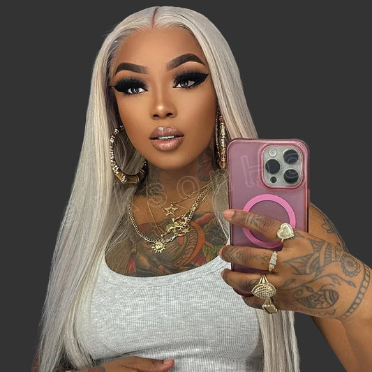#60 613 Platinum Blonde Wear-and-Go Glueless Wig | 13x4 HD Transparent Lace Frontal Wig | 100% Brazilian Remy Human Hair Body Wave Long 26+ Inch Wig for Women Luxegan
