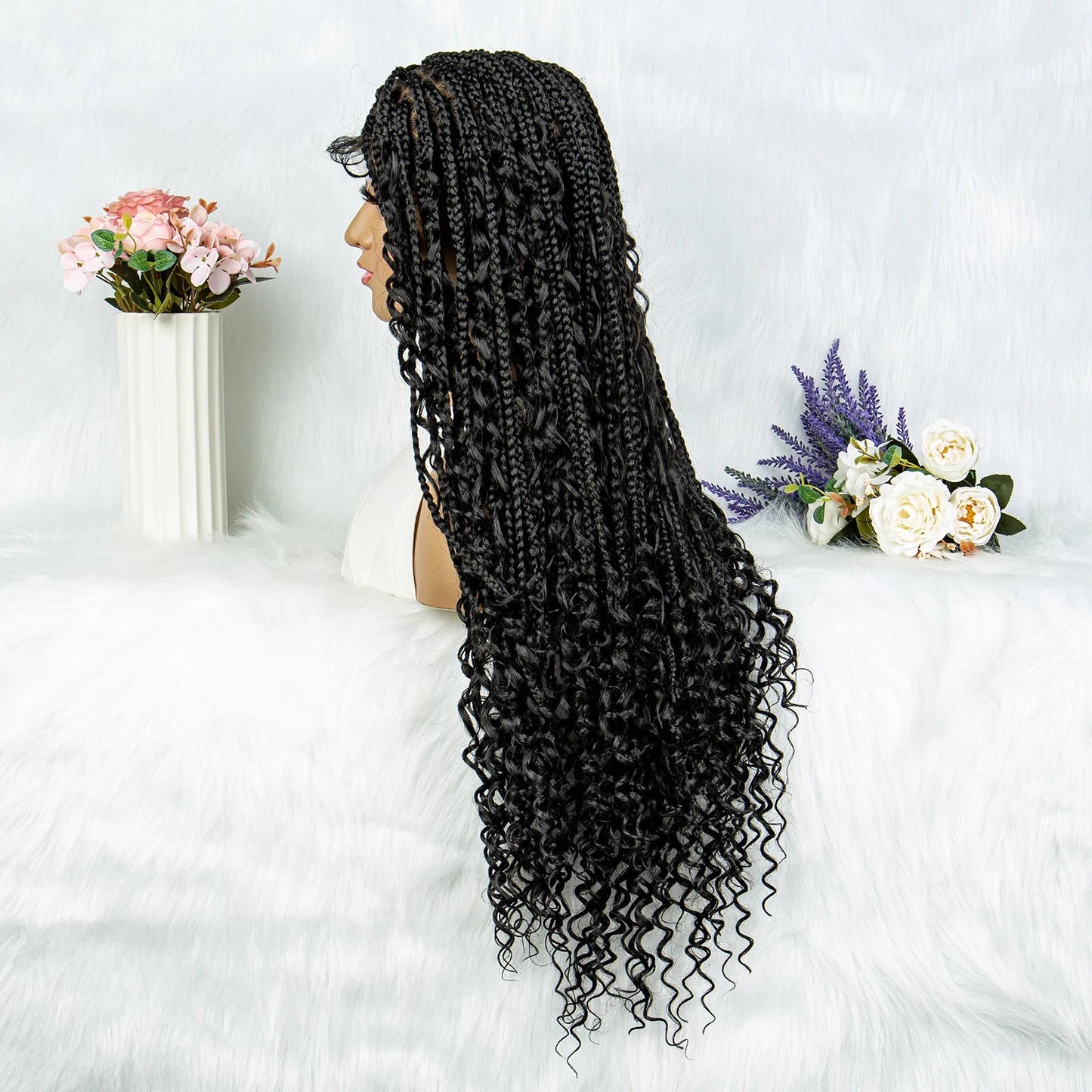 32" Natural Boho Knotless Braids Wig | HD Lace Front | Baby Hair | Synthetic Luxegan