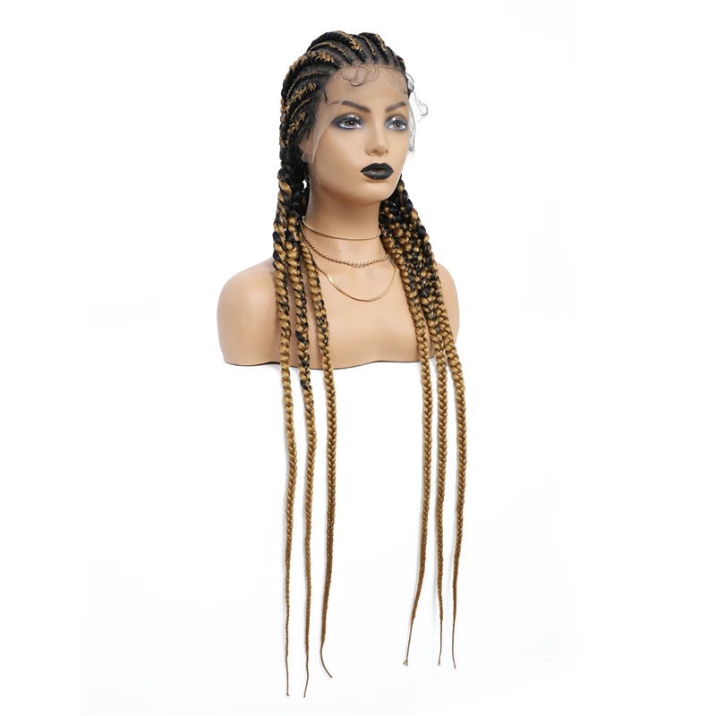36" Cornrow Knotless Braids Wig | 360 Full Lace | Baby Hair | Synthetic Luxegan