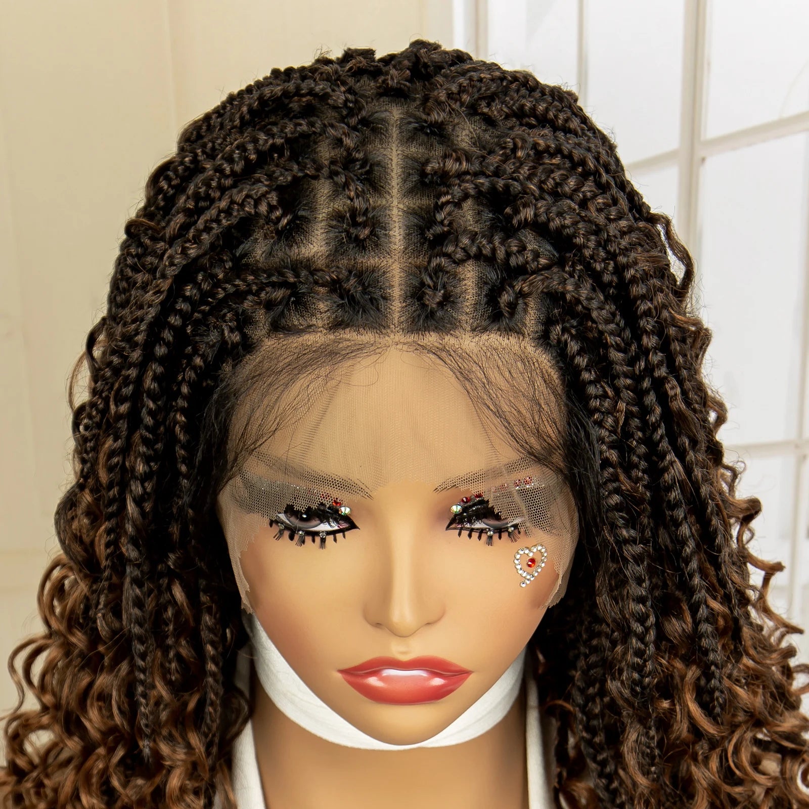 Curly Braided Wig | Boho Box Braids | Full Lace Wig | Knotless Braids | Brown Wig | Synthetic Hair | Black Women