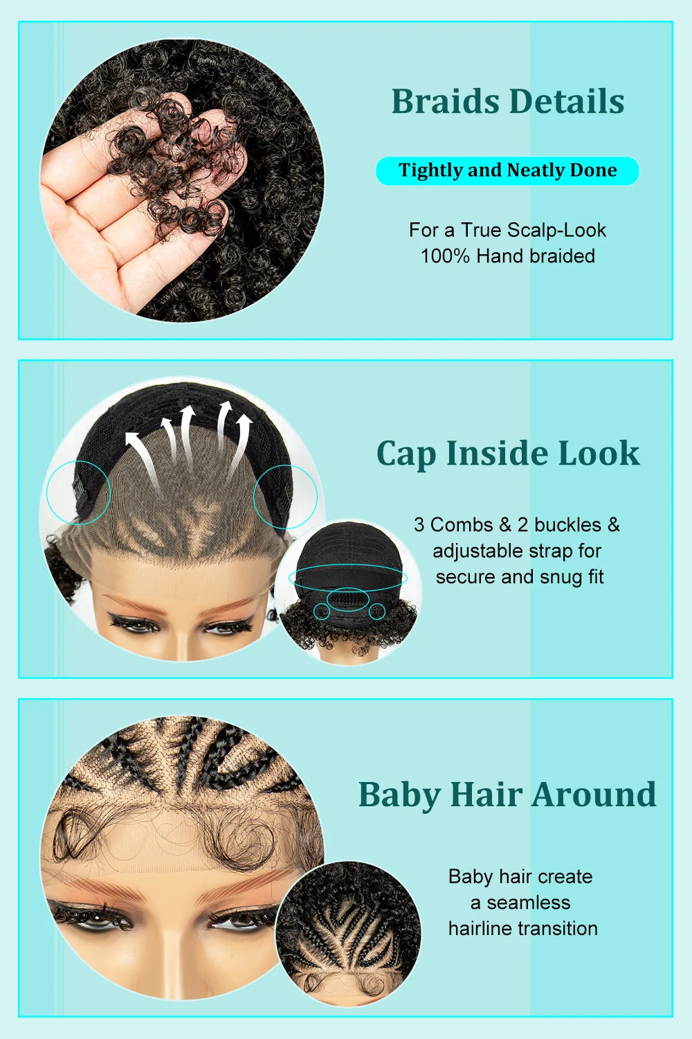 8" Afro Kinky Curly Bob Braided Wig | 13x4 Lace Frontal | Half Cornrows | Synthetic Braids for Black Women Luxegan