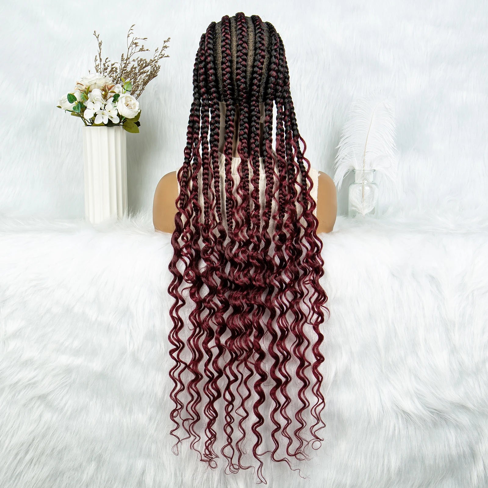 2024 KIMA Cornrow Water Wavy Braided Full Lace Wig with Baby Hair | Synthetic African Braid Lace Front Wig Luxegan