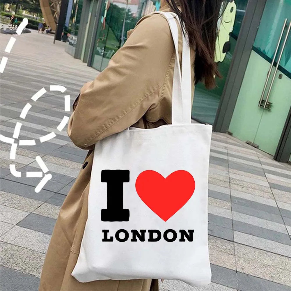 London Big Ben England Map Flag Canvas Tote Bag | UK City Landscape Skyline Shoulder Shopping Handbag (Women's Tourist Gift) Luxegan