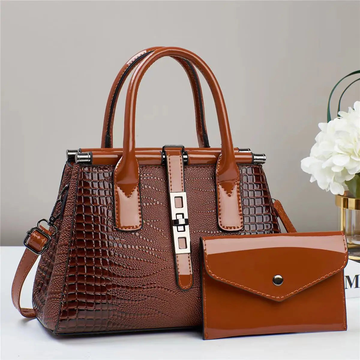 Hard PU Crocodile Pattern Designer Handbag | Large Capacity Crossbody Tote Luxegan