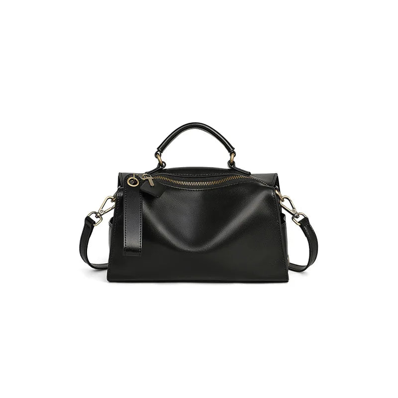 Elegant Soft Cowhide Hobo-Style Shoulder Bag | Versatile Zipper Handbag Luxegan