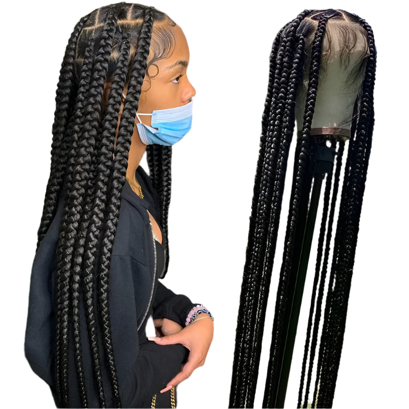 Jumbo Knotless Box Braids Wig | Full Lace Front Tribal Braids & Faux Locs | Transparent Lace | Black Women
